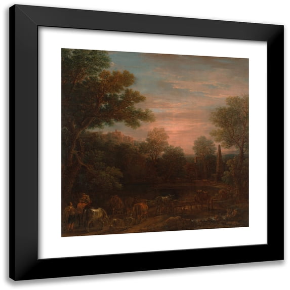 John Wootton 12x12 Black Modern Framed Museum Art Print Titled - Classical Landscape: Evening (1740 - 1745)