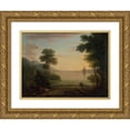 thumbnail image 1 of John Wootton 18x14 Gold Ornate Wood Frame and Double Matted Museum Art Print Titled - Classical Landscape with Figures and Animals; Sunset (1754), 1 of 4