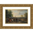 thumbnail image 1 of John Wootton 24x17 Gold Ornate Framed and Double Matted Museum Art Print Titled - A Hunting Party; Possibly Depicting Charles Spencer, 3rd Duke of Marlborough (1706-1758) and His Wife Elizab, 1 of 4