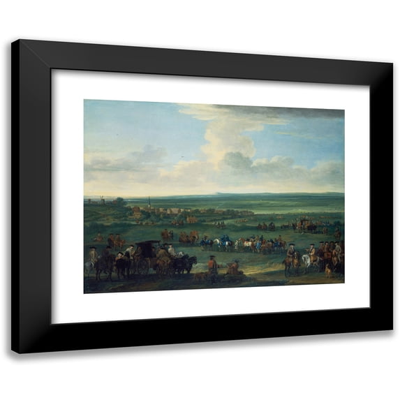 John Wootton 24x19 Black Modern Framed Museum Art Print Titled - George I at Newmarket, 4 or 5 October, 1717 (ca. 1717)