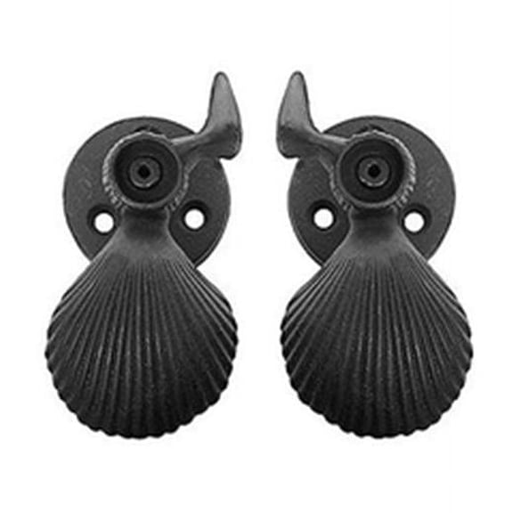 John Wright 88-201 Pair of Large Cast Iron Scallop Shell Tie Backs - Matte Black