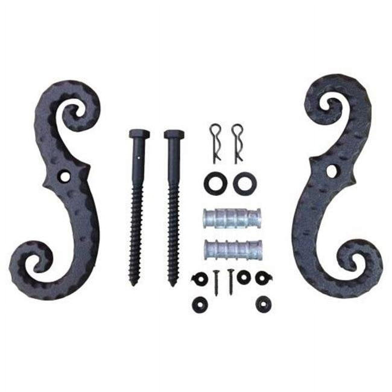 Black Cast Iron Scroll Shutter Dog Set with Lag Screws