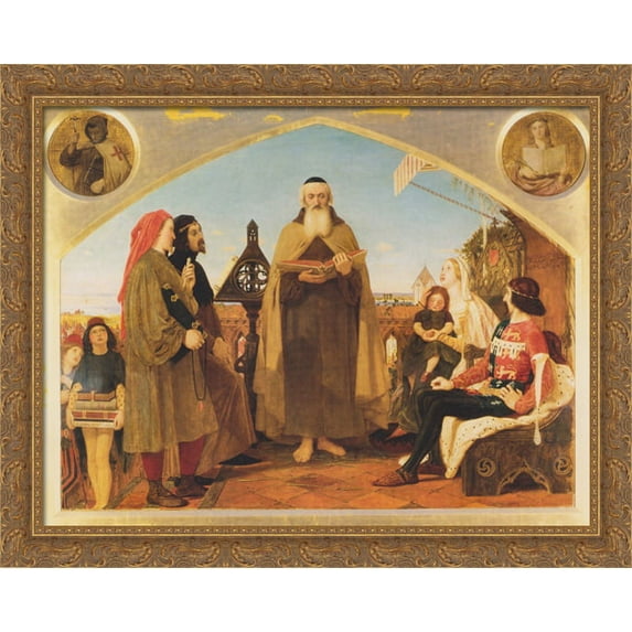 John Wycliffe reading his translation of the Bible to John of Gaunt 36x28 Large Gold Ornate Wood Framed Canvas Art by Ford Madox Brown