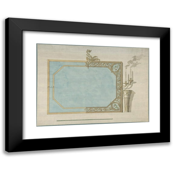 John Yenn 14x11 Black Modern Framed Museum Art Print Titled - Design for a Oblong Mirror with Sconces (Late 18th-Early 19th Century)