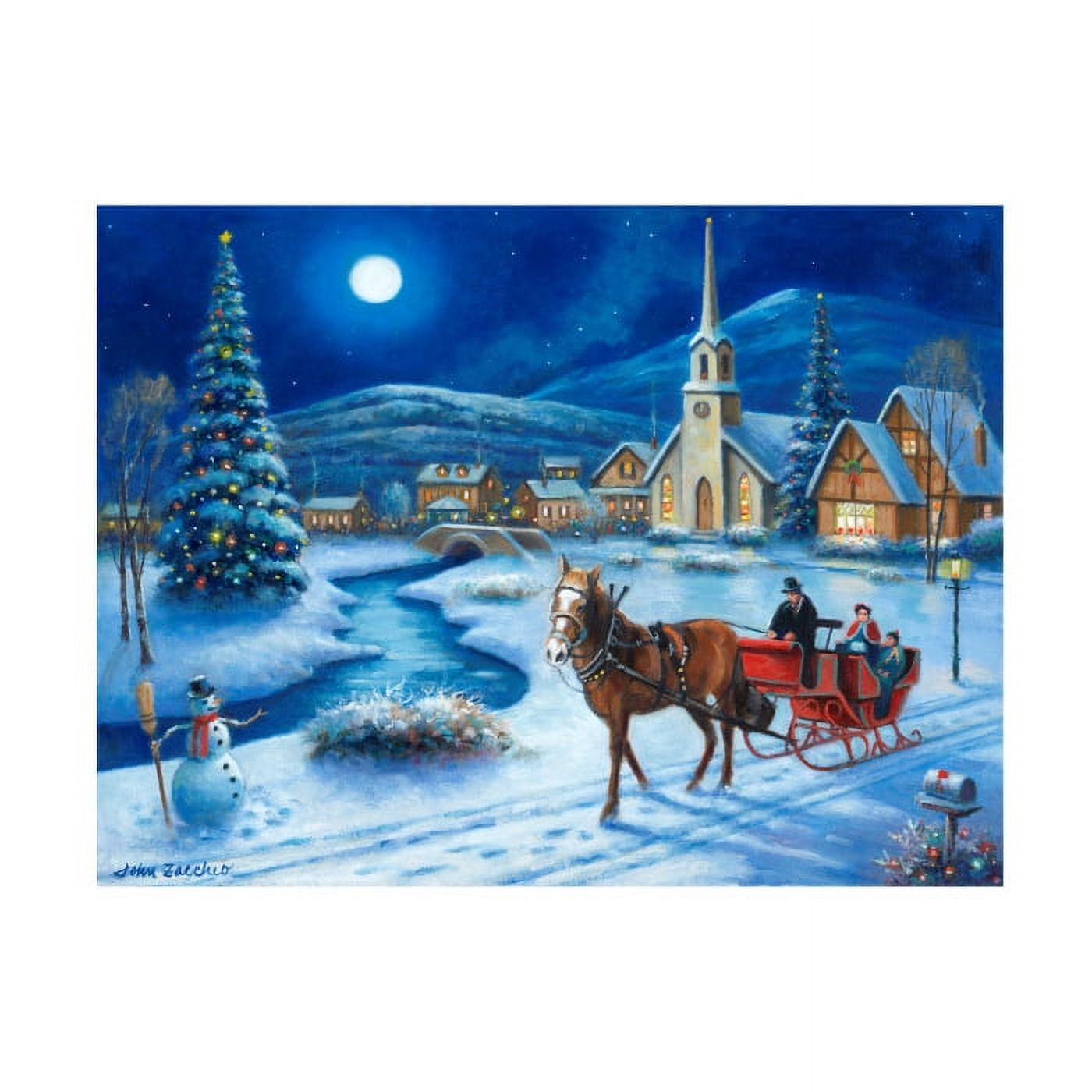John Zaccheo Christmas Sleigh Ride Canvas Art in Blue and Gray