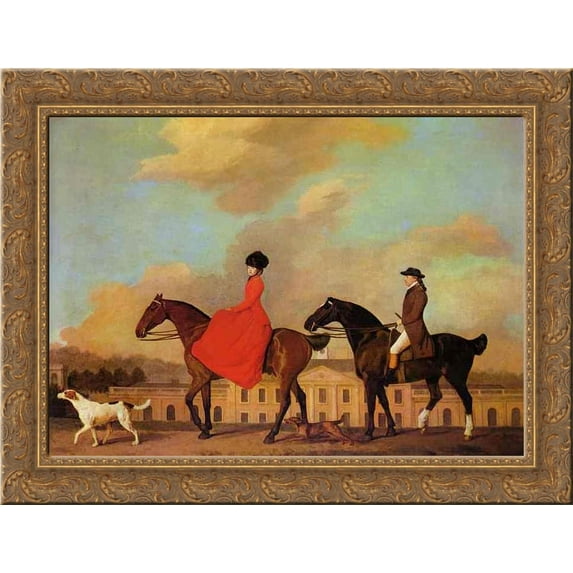 John and Sophia Musters riding at Colwick Hall 24x18 Gold Ornate Wood Framed Canvas Art by George Stubbs