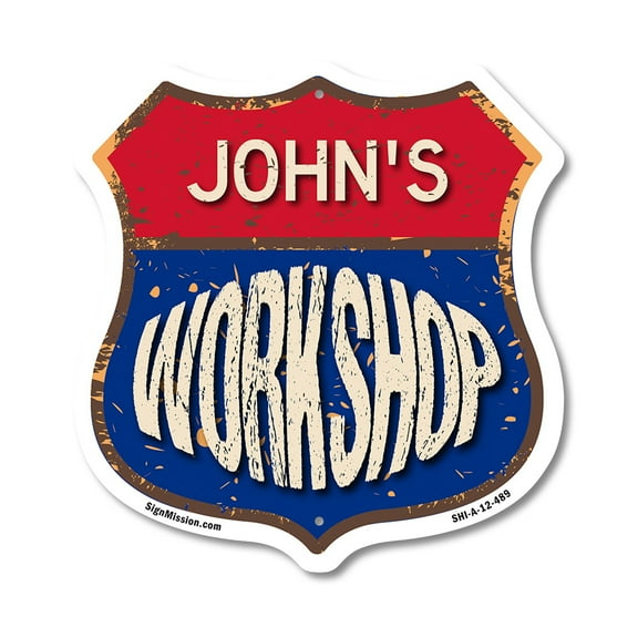 John's Workshop 12 inch X 12 inch Shield-Shaped Rust-Free Aluminum Metal Sign Weather Resistant, UV Protected To last, Gift for Dads and Uncles Classic Americana Crafted in the USA