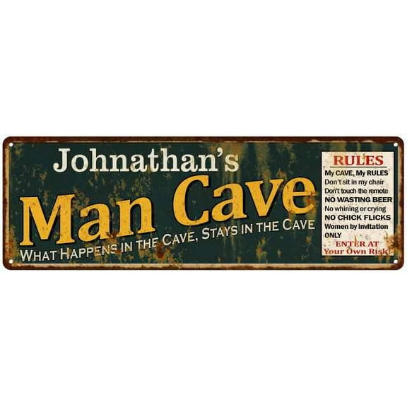 Johnathan's Man Cave Rules Green Sign Decor Gift 6x18 206180005496