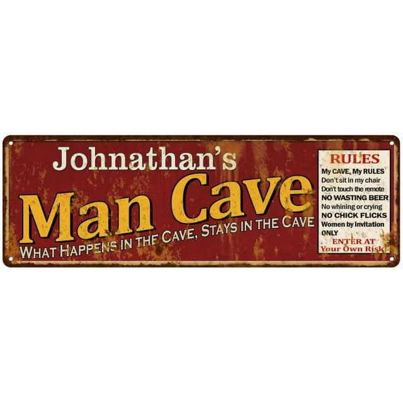 Johnathan's Man Cave Rules Red Chic Sign Home Man Cave Decor 6x18 106180004496