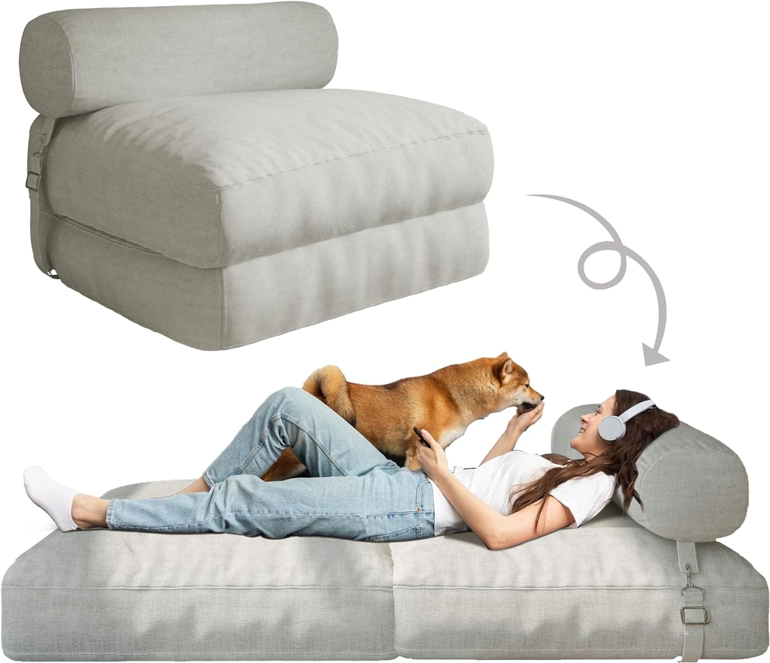 Johnear Foldable Floor Sofa Bed,Convertible Chair Bed,Bean Bag Bed with ...