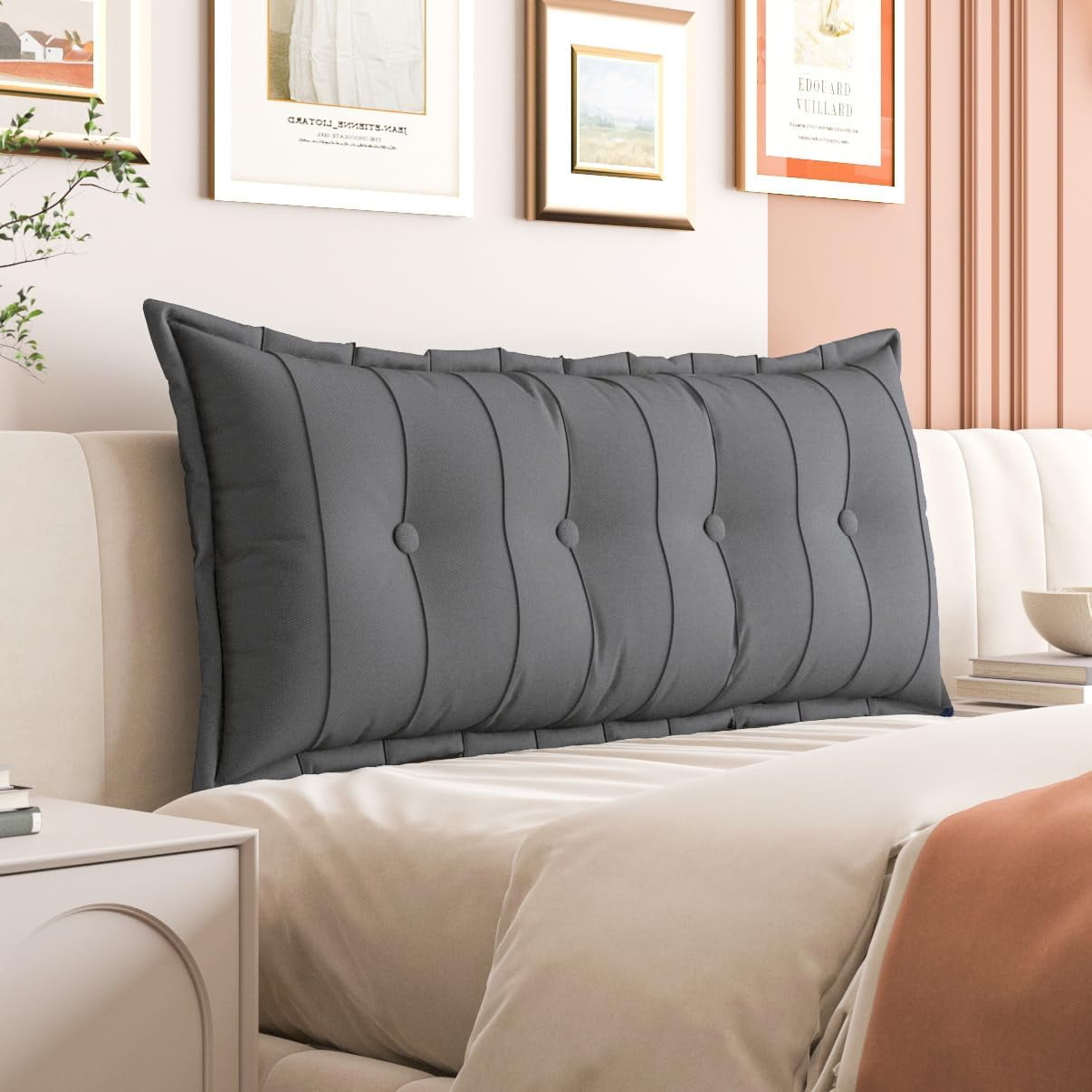 Large Reading Pillow For Bed – Backrest Support Cushion For Sitting, Reading, Watching TV – Dark Blue, 39x20 Inch
