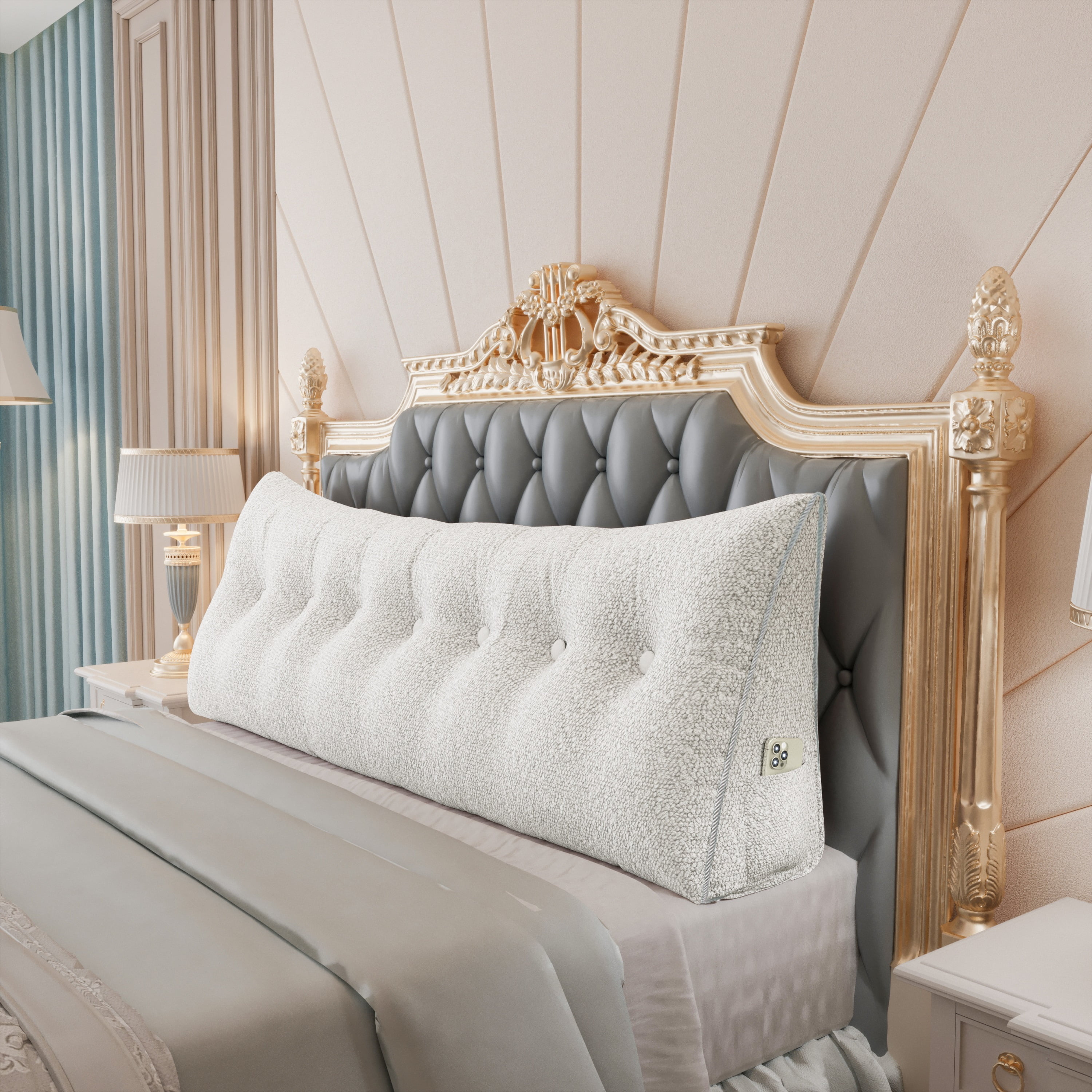 Johnear Headboard Wedge Pillow White Plush Large Triangle Reading Pillow for Sitting up in Bed