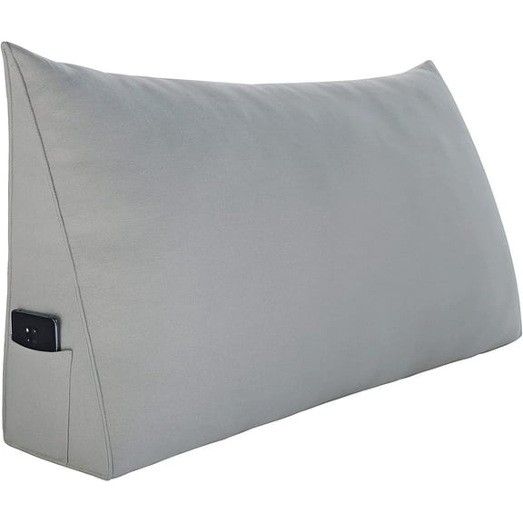Johnear Large Bolster Triangular Positioning Support Reading Backrest Wedge Pillow for Headboard for Day Bed Bunk Bed with Removable Cover No Button Grey Twin