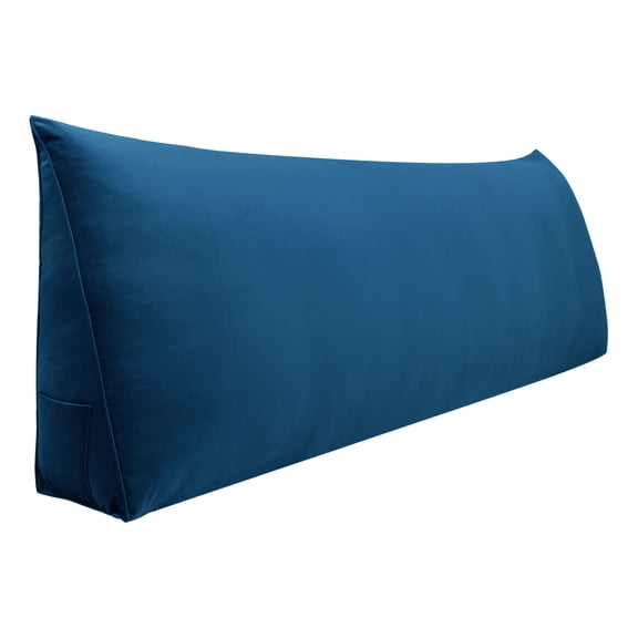 Johnear Large Bolster Triangular Positioning Support Reading Backrest Wedge Pillow for Headboard for Day Bed Bunk Bed with Removable Cover Velvet Dark Blue King