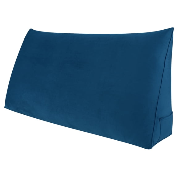 Johnear Large Bolster Triangular Positioning Support Reading Backrest Wedge Pillow for Headboard for Day Bed Bunk Bed with Removable Cover Velvet Dark Blue Twin