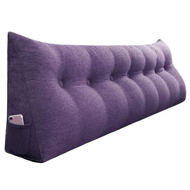Johnear Large Headboard Reading Pillow Cotton Linen Daybed Cushion Backrest Bolster Pillow Triangular Wedge Support Positioning for Bed Sofa Rest （purple, King）