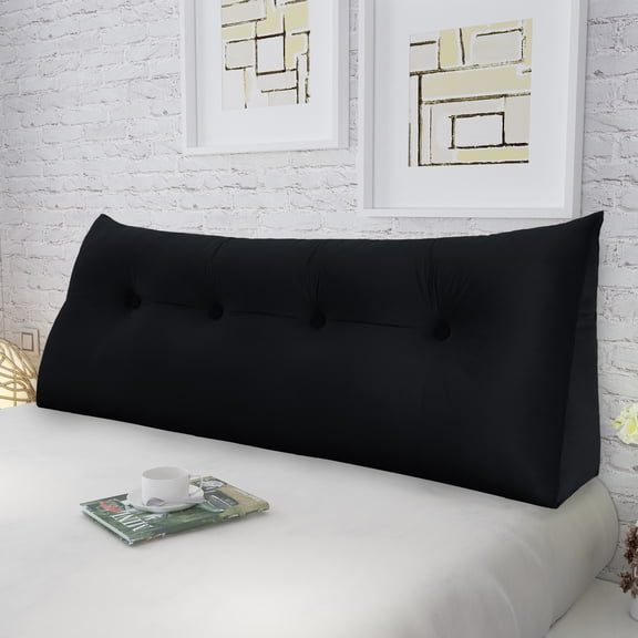 Johnear Large Rest Reading Wedge Pillows Bolster Headboard Backrest Pillow Velvet Cushion Lumber Backrest Daybed Positioning Sofa Bed Rest Reading Pillow Triangular Upholstered (Black,Full)
