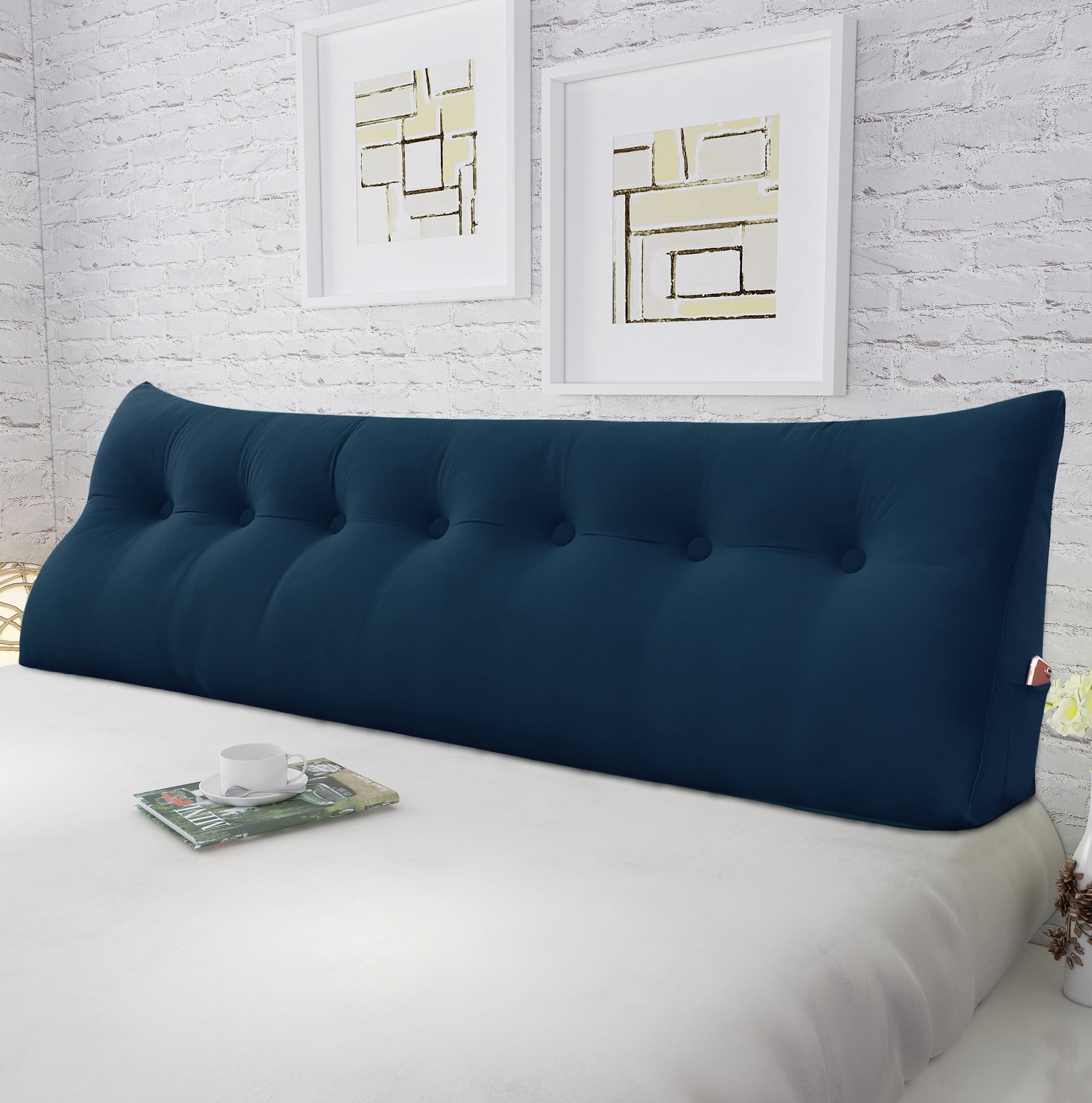 Johnear Large Rest Reading Wedge Pillows Bolster Headboard Backrest Pillow Velvet Cushion Lumber