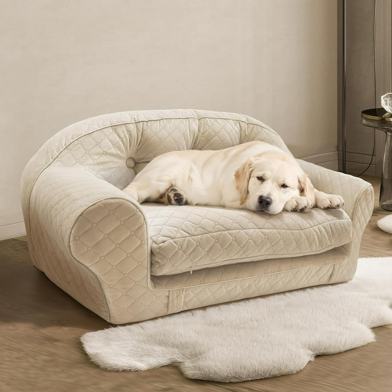Johnear Large Size Dog Sofa Bed Made Sponge and Velvet Medium Size Dog Couch with Sides 39 17 22in Expandable Big Dog Bed for Rest and