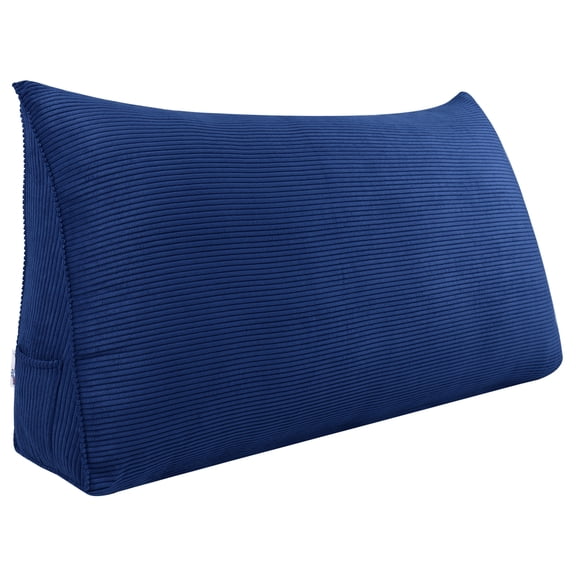 Johnear Large Wedge Pillow Triangular Corduroy Headboard Backrest Support Cushion for Sofa Bed Bolster Reading Pillows Daybed, Dark Blue,Full