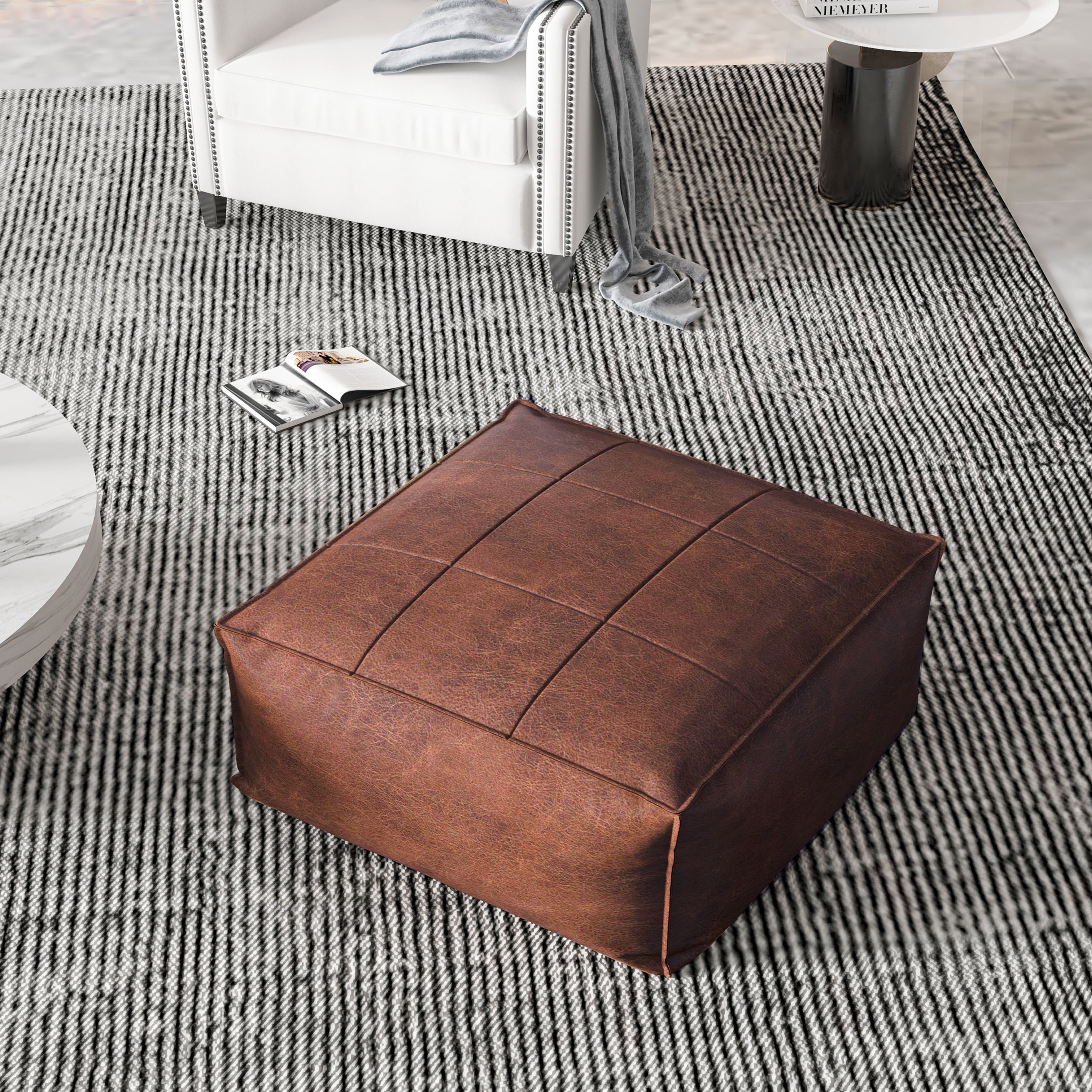 Johnear Meditation Floor Pillow, Square Floor Cushion, Retro Leather Floor Cushion, Extra Thick Square Meditation Pillow for Floor Bedroom Balcony Meditation Yoga