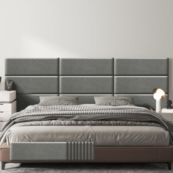 Johnear Peel and Stick Headboard for Queen Size Bed in Darkgray, Pack of 9 Panels for Bed Backboard, Soundproof Linen 3D Padded Wall Panels, Upholstered Wall Panel 35.4*11.8*1.9‘’
