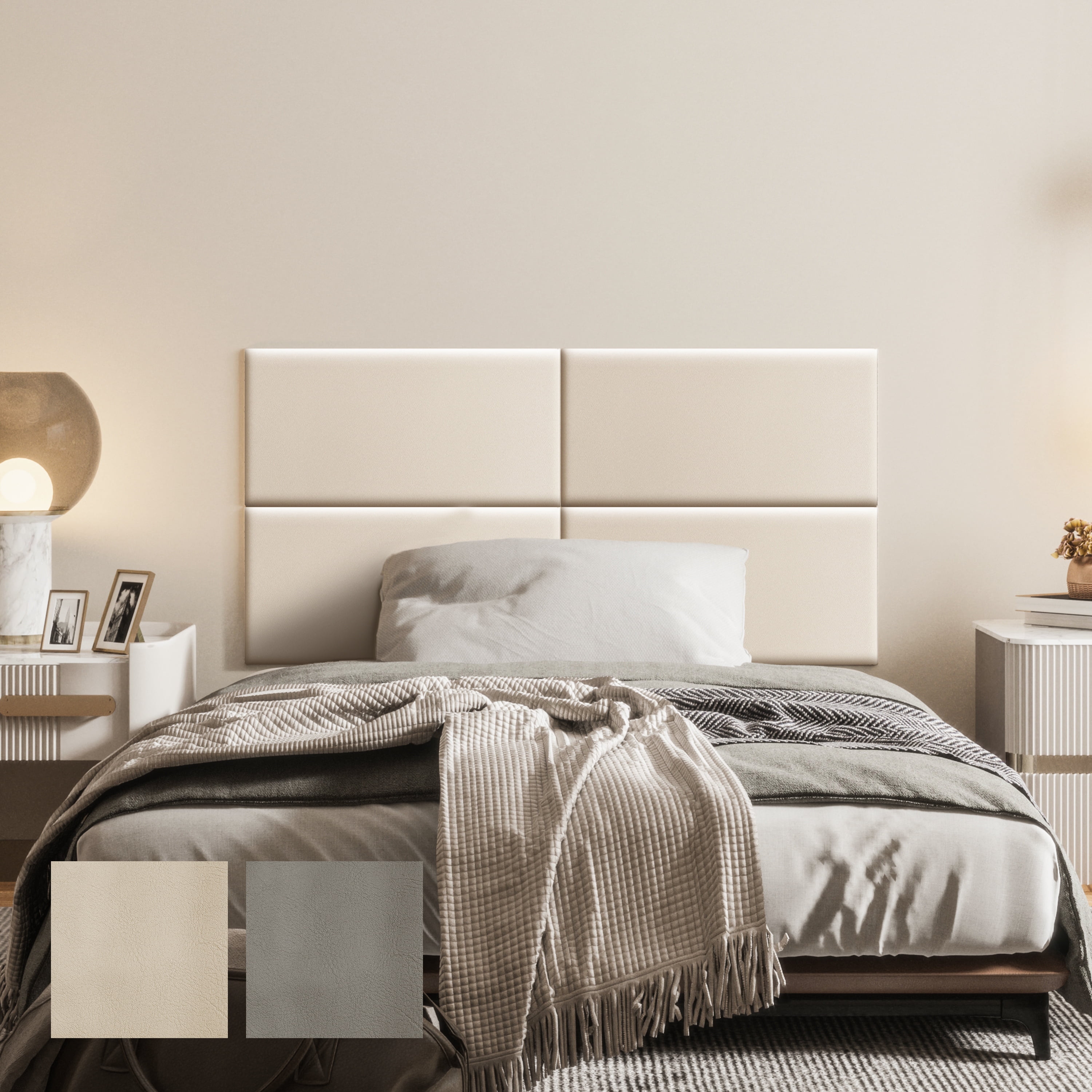 Johnear Peel and Stick Headboard for Twin Size Bed in Beige, Pack of 1