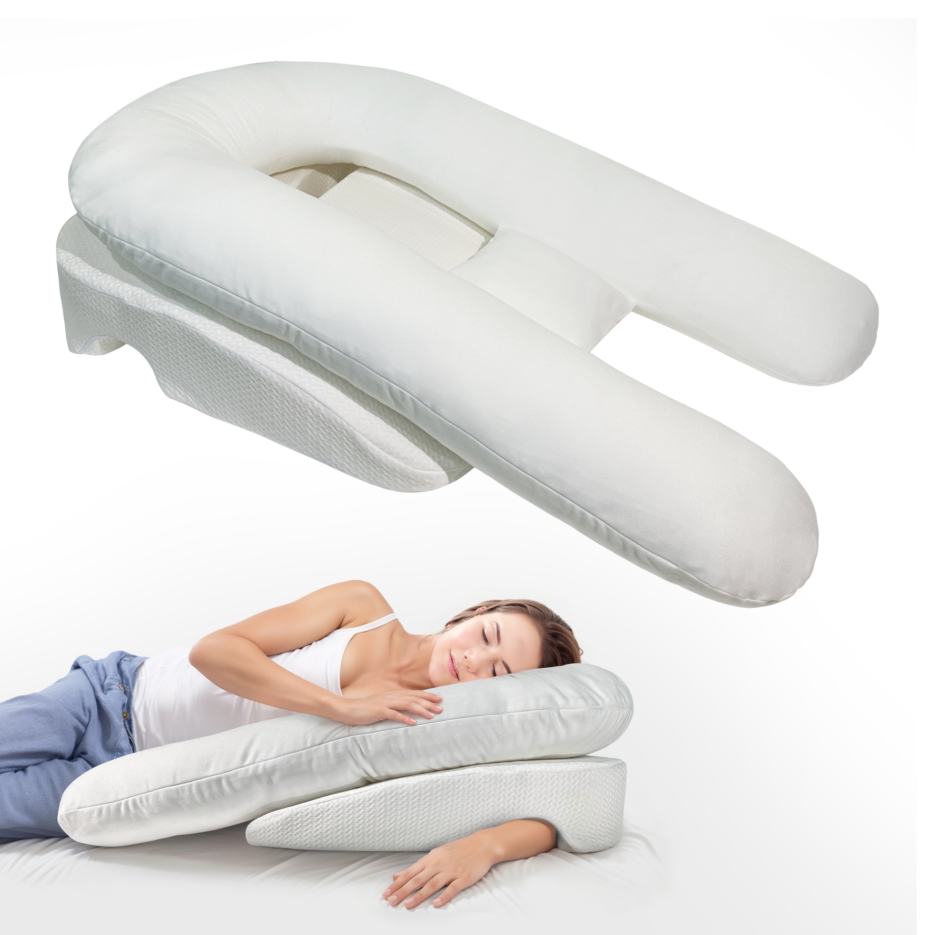 Johnear Ergonomic UShaped Side Sleeper Pillow with Arm Hole for Acid