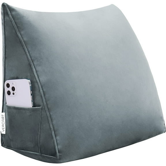Johnear Sofa Pillow Velvet 23.5x8x20 Inch,Triangular Reading Pillow Backrest Protect Neck Lumbar for Sofa Bed Day Bed with Removable Cover,Gray