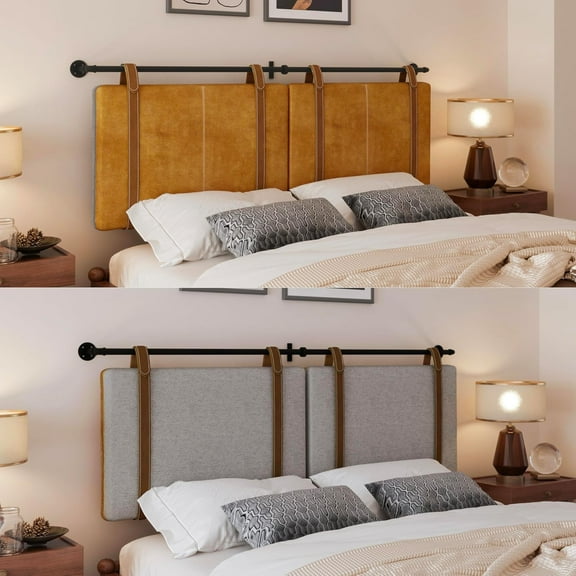 Johnear Wall Mounted Headboard,Double Side Use Upholstered Headboards,Adjustable Heigh Upholstered Headboard for Bedroom,Modern Style Headboard with Faux Leather Straps for Bedroom,Entryway (King)