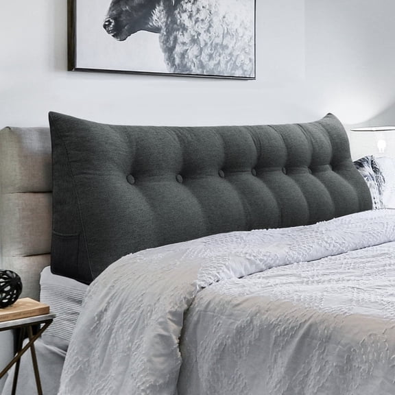 Johnear Wedge Pillows Headboard Reading Pillow Backrest Pillows for Sitting Up in Bed Rest Large Triangle Bolster Cushion Cotton Linen Daybed Pillow Lumbar Support (Darkgray, King)