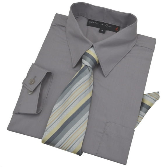 Johnnie Lene Boys Long Sleeve Dress Shirt with Tie and Handkerchief