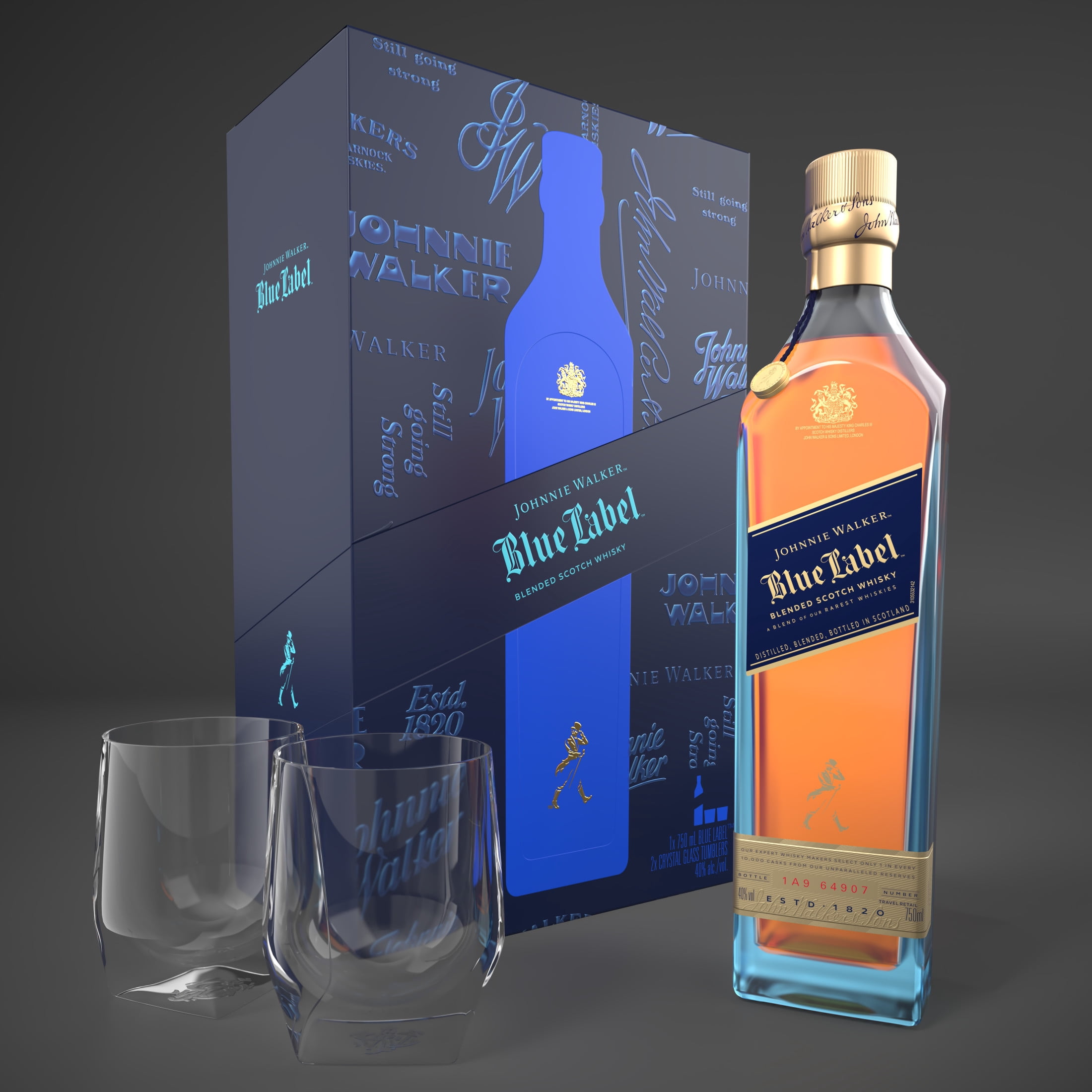 【グラス付】Johnnie Walker Blue Label 750ml Johnnie Walker Blue Label Scotch Whisky, 750 mL, 2 Glasses