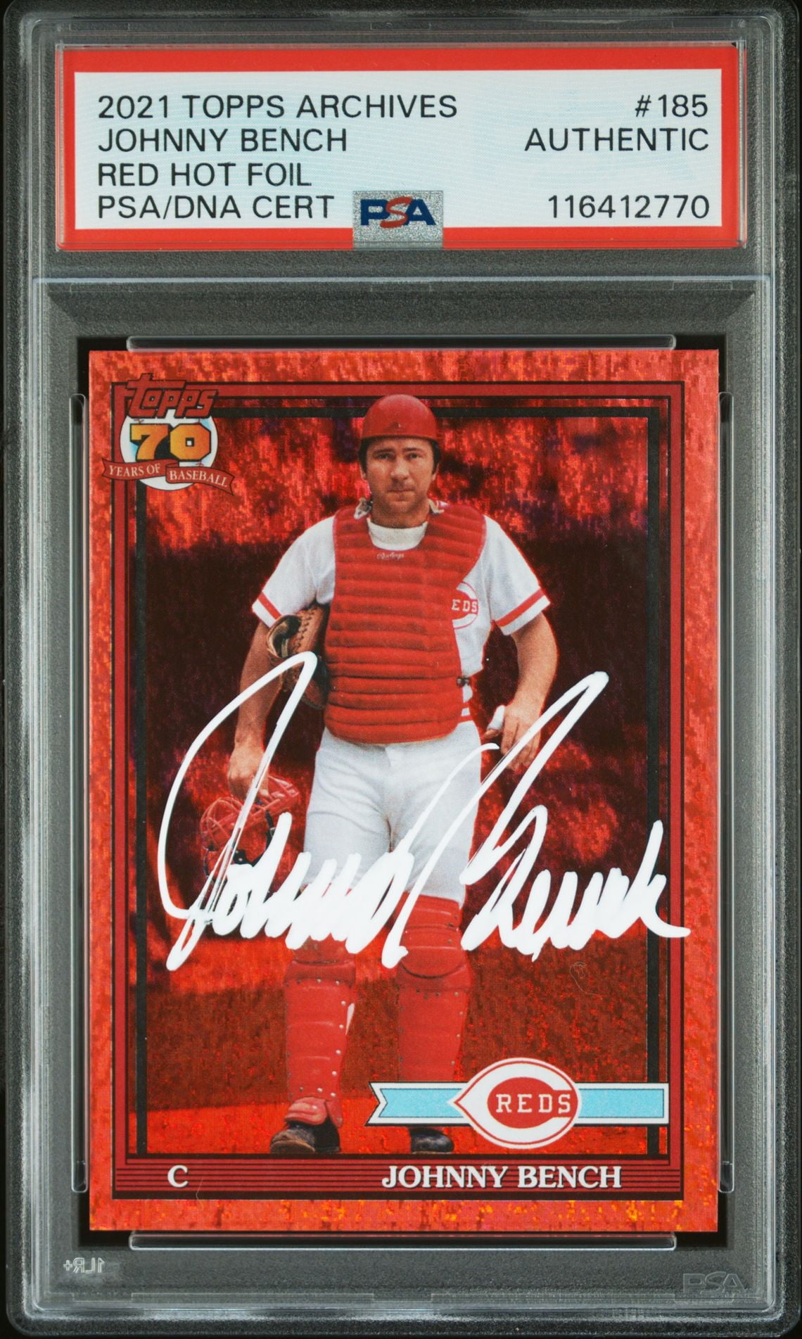 Johnny Bench 2021 Topps Archives Red Hot Foil Signed Card #185