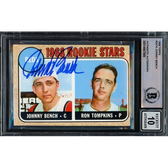 Johnny Bench Autographed 1968 Topps Rookie Card #247 Cincinnati Reds Auto Grade Gem Mint 10 Beckett BAS #14867889
