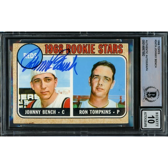 Johnny Bench Autographed 1968 Topps Rookie Card #247 Cincinnati Reds Auto Grade Gem Mint 10 Beckett BAS #14867892