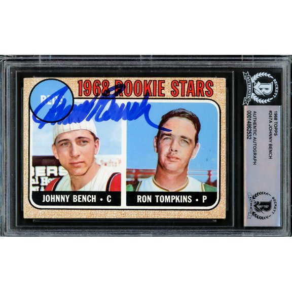 Johnny Bench Autographed 1968 Topps Rookie Card #247 Cincinnati Reds Beckett BAS #14862532