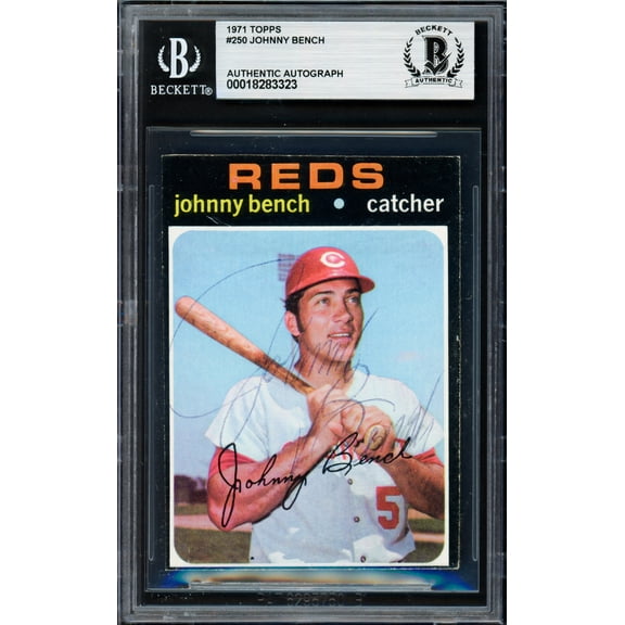 Johnny Bench Autographed 1971 Topps Card #250 Cincinnati Reds (Trimmed) Vintage Signature Beckett BAS #18283323