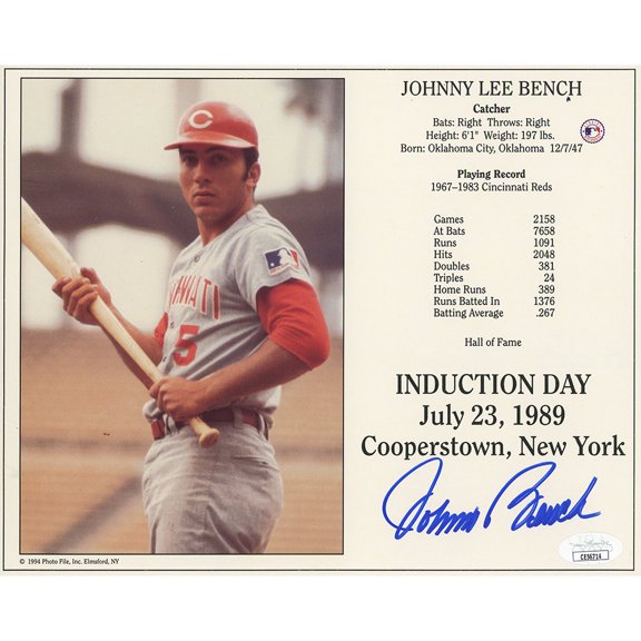Johnny Bench Autographed/Signed Cincinnati Unframed 8x10 Baseball Induction Day Photo