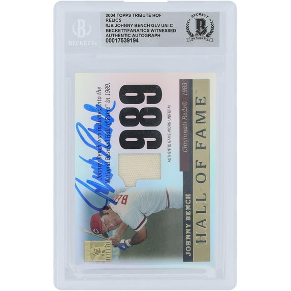 Johnny Bench Cincinnati Reds Autographed 2004 Topps Tribute Hall Of Fame Jersey Relic #TR-JB Beckett Fanatics Witnessed Authenticated Card - Fanatics Authentic Certified