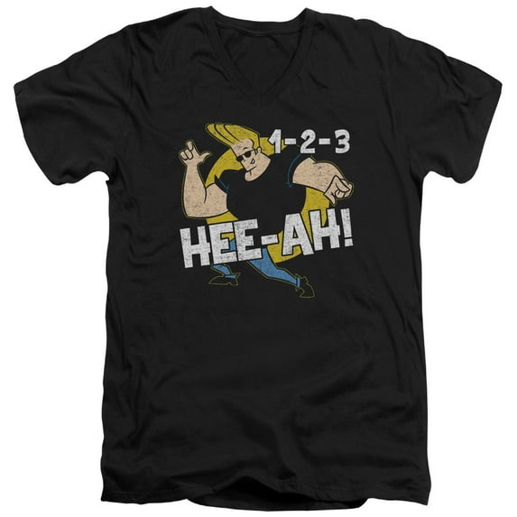 Johnny Bravo 123 S/S Adult V-Neck 30/1 T-Shirt Black