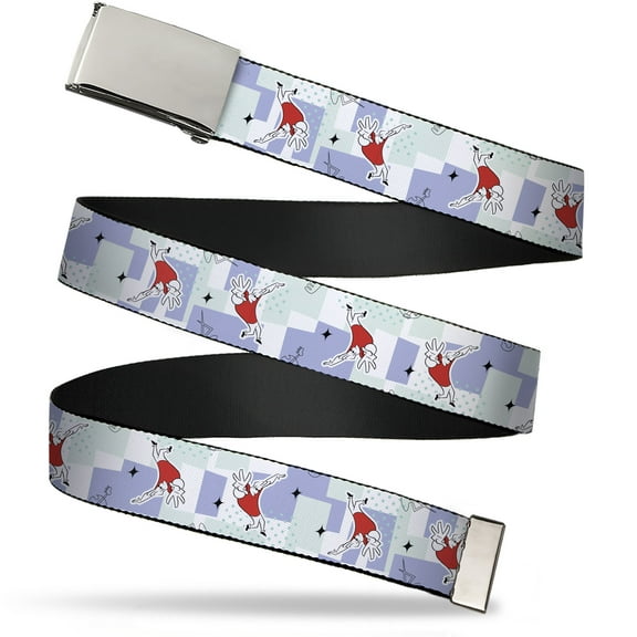 Adjustable Belt, Clamp Buckle, Cut-to-Fit, Johnny Bravo Hands Up Pose and Stars White Grays Blues