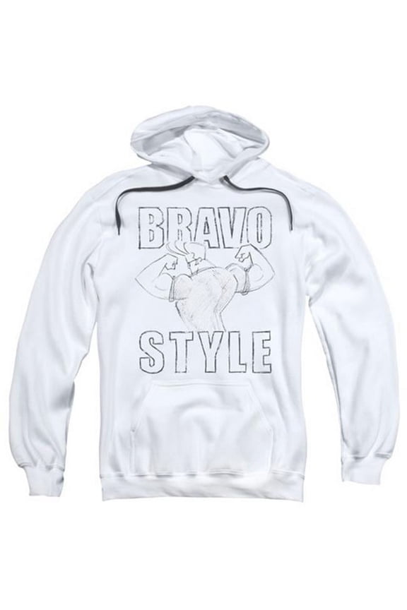 Johnny Bravo Bravo Style Adult Pullover Hoodie Sweatshirt White