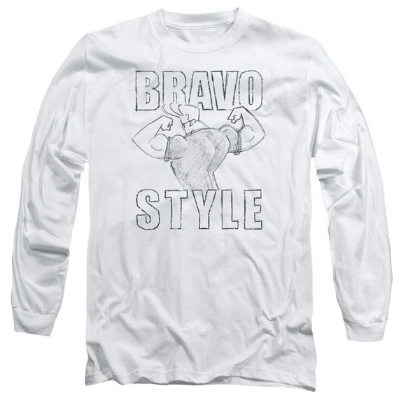 Johnny Bravo Bravo Style Long Sleeve Adult 18/1 T-Shirt White