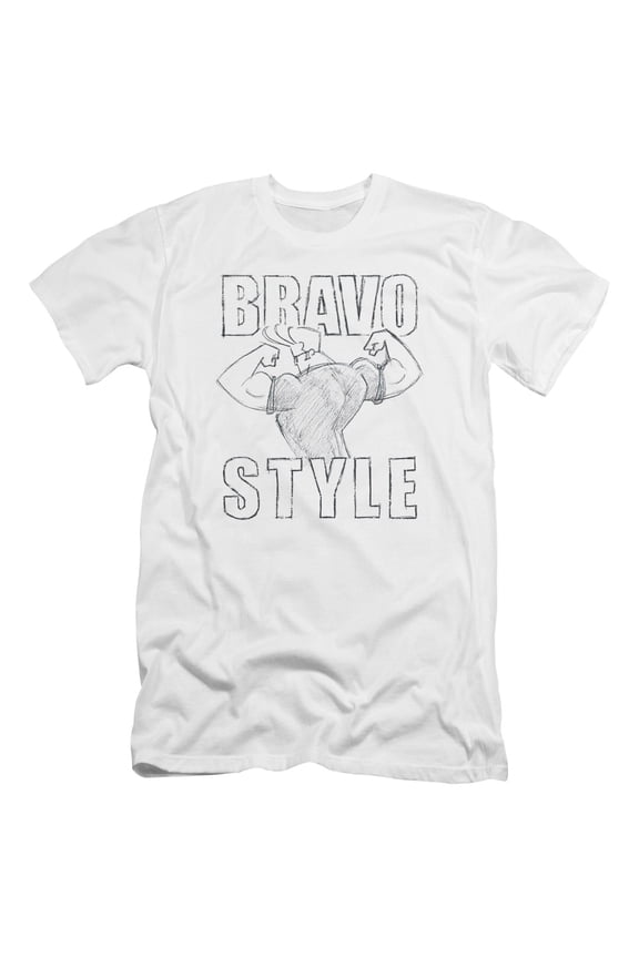 Johnny Bravo Bravo Style Premium Canvas Adult Slim Fit 30/1 T-Shirt White