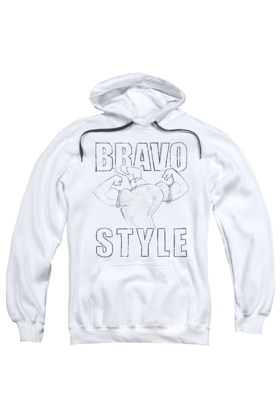 Johnny Bravo Men's  Bravo Style Hooded Sweatshirt White
