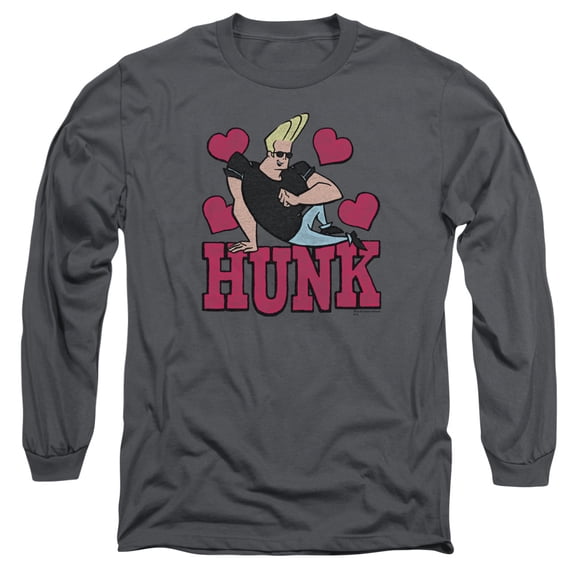 Johnny Bravo Hunk Long Sleeve Adult 18/1 T-Shirt Charcoal
