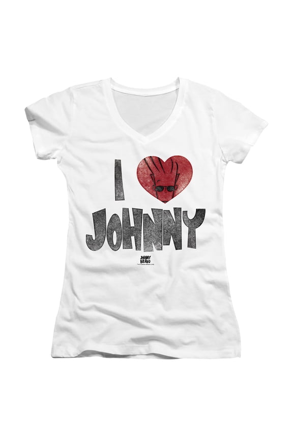 Johnny Bravo I Heart Johnny Junior Women's T-Shirt V-Neck White