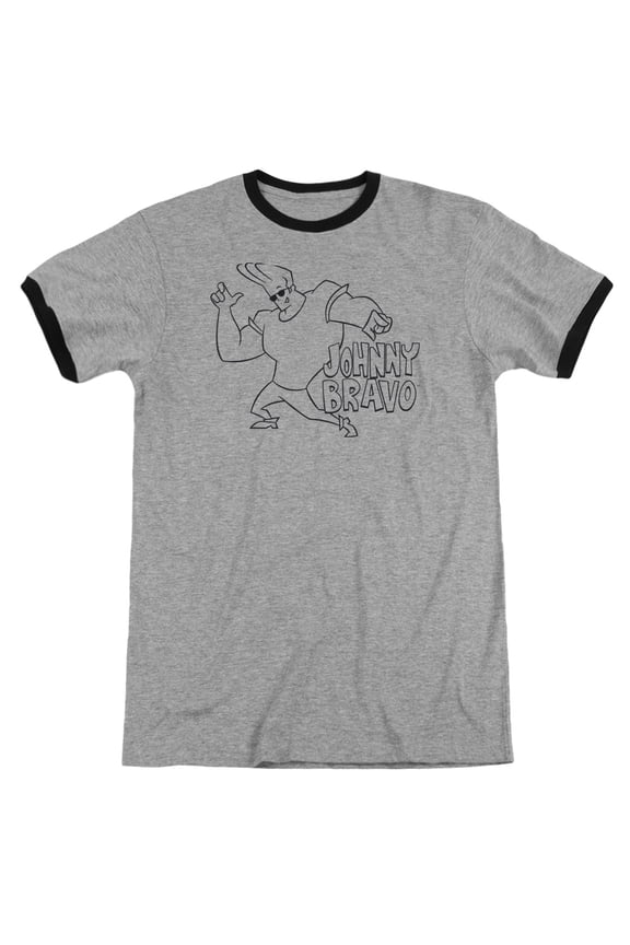 Johnny Bravo Jb Line Art Adult Ringer Heather/Black