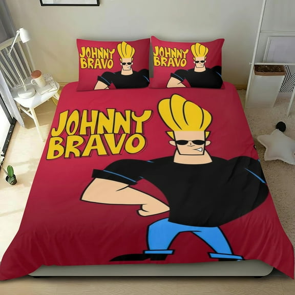 Johnny Bravo Themed Bed Sheet Set Three Piece Set 53x79 Inches Comfortable And Skin Friendly Unique Design Creating A Star Studded Night Home Decor Gifts For Family Friends fans